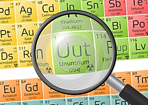 Element of Ununtrium with magnifying glass
