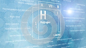 Elemental hydrogen concept from the periodic table of chemical elements. Light blue background