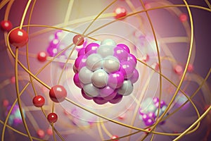 Elementary particles in atom. Physics concept. 3D rendered illustration