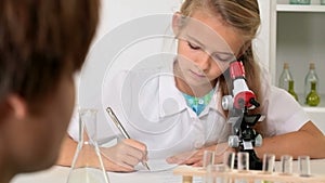 Elementary school chemistry class - kids experimenting