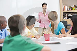 Elementary school classroom with teacher