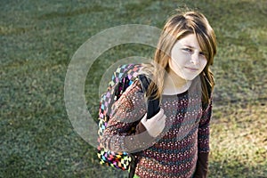 Elementary school girl with her bookbag