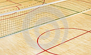 Elementary school gym indoor with volleyball net