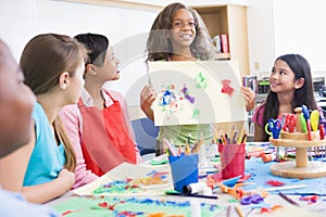 Elementary school pupil in art class