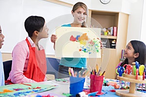 Elementary school pupil in art class