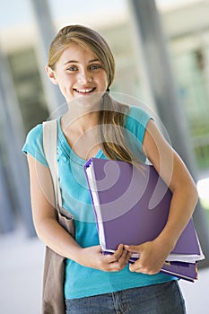 Elementary school pupil outside