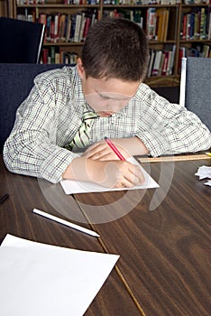 Elementary school students studying