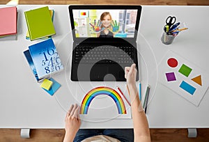 elementary school teacher with laptop on table