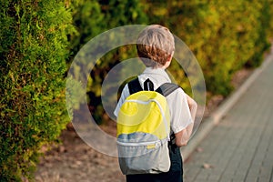 Elementary Student. Little 7 years old boy With backpack going to school