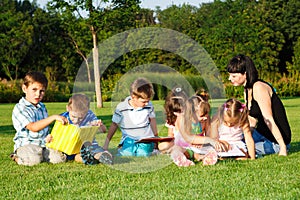 Elementary students reading books