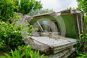 Elements of an abandoned building. Background with selective focus and copy space