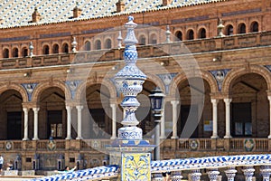 Elements of architecture of Plaza de Espana Palace in park of Maria Luisa in Seville Spain.