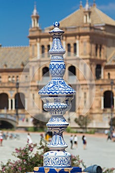 Elements of architecture of Plaza de Espana Palace in park of Maria Luisa in Seville Spain.