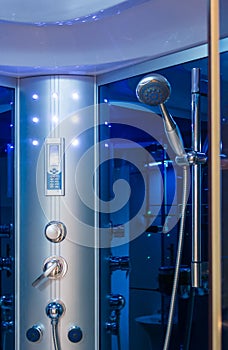 Elements of the bathroom interior-modern design, chrome details, parts of the shower cabin