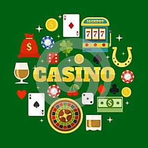 Elements Of Casino Flat Icons Set