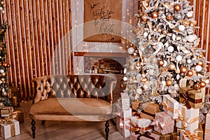 Elements of the Christmas interior in the gold style