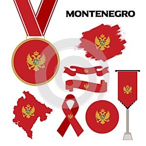 Elements Collection With The Flag of Montenegro Design Template