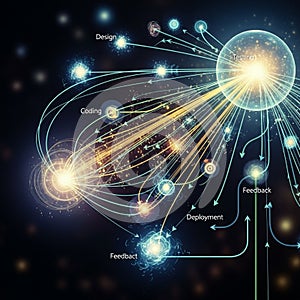 Elements, creating an impression of a digital or conceptual network