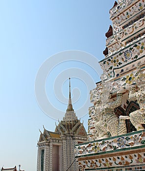 Elements of decoration of the Beautiful Temple of Dawn - Wat Arun, Bangkok, Thailand