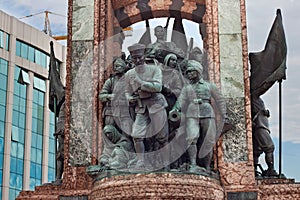 Elements of the famous Republic Monument on Taksim square.