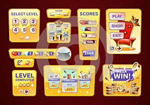 Game UI kit user interface. Icons, dashboard for app