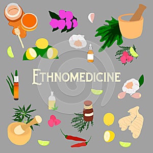 Elements of herbal medicine and text ethnomedicine photo