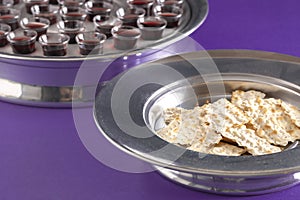 The Elements of the Holy Communion or Lords Supper on a Purple Table