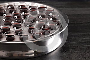 Elements of the Holy Communion or Lords Supper on a Wooden Table