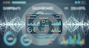 Elements include line graphs pie charts and bar charts presenting