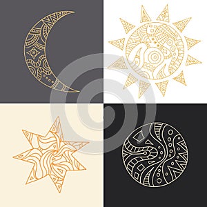 Elements of logo design. Vector icons of the month, sun, moon and stars.