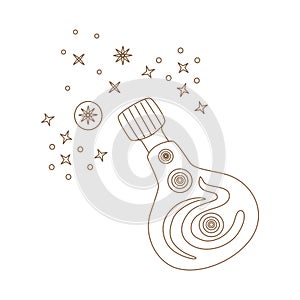 Elements of Magic and celestial designed in doodle style, brown lines on white background