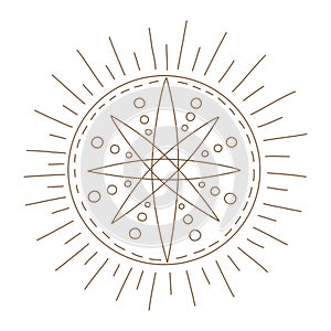 Elements of Magic and celestial designed in doodle style, brown lines on white background