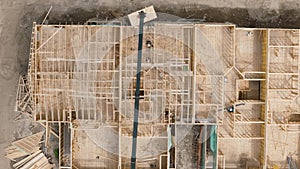 Elements of Modern new Kitchen Interior Design in a newly renovated house, Above top down aerial shot