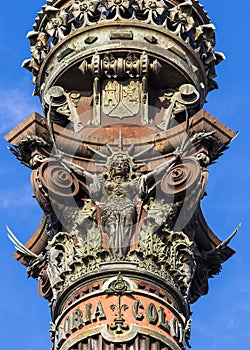 Elements of the monument to Columbus in Barcelona