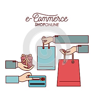 Elements process payment and receiving gift and bag shopping e-commerce shop online on white background