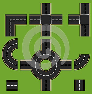 Elements of the road: turn, reversal, intersection. Vector illus photo