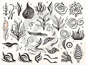 elements set with textures and arrrows. in hand-drawn style