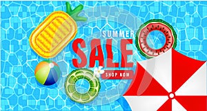 Elements summer sale promotion  shopping,summer promo,holidays on the beach,web banner template background vector 3D style