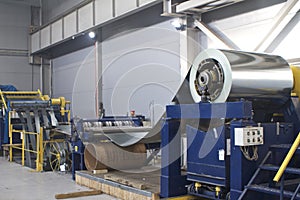 Elements of various sections of the galvanized steel processing line in rolls