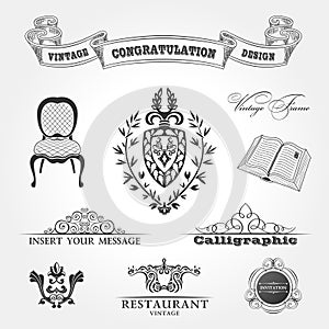 Elements vintage Chair ribbon book. Vector