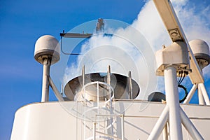 Elements of white ferry and blue sky