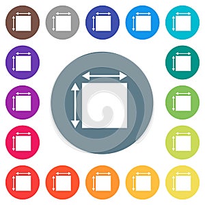 Elemet dimensions flat white icons on round color backgrounds