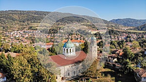 Elena aerial panorama with church and clock tower