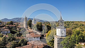 Elena aerial panorama with church and clock tower