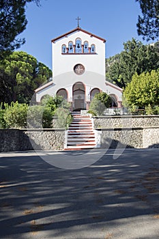 Eleousa church in the centre of Rhodes island, italian village Compochiaro, Rhodes, Greece