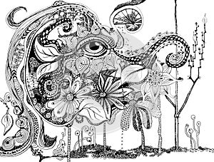 Elephant abstract line art