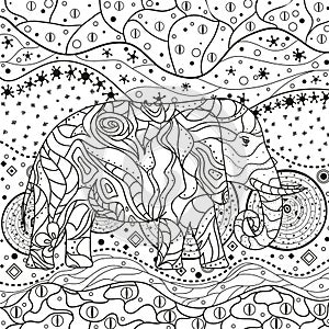 Elephant on abstract mandala