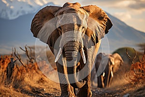 Elephant in african savannah. Created with Generative AI