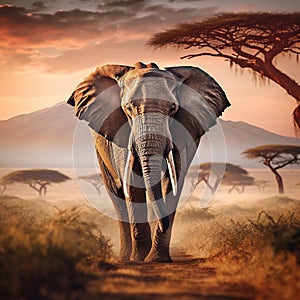 Elephant in Amboseli  Made With Generative AI illustration