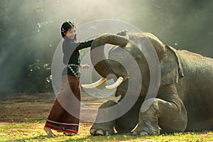 Elephant with Asian girl